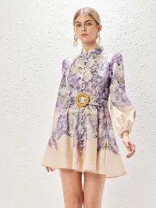 Lavender Floral dress with belt