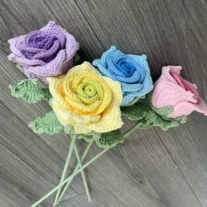 1 pcs luxury Handmade Crochet Roses Gift Bouquet Present for Girlfriend Wife Decorative Decor Fruit Flower