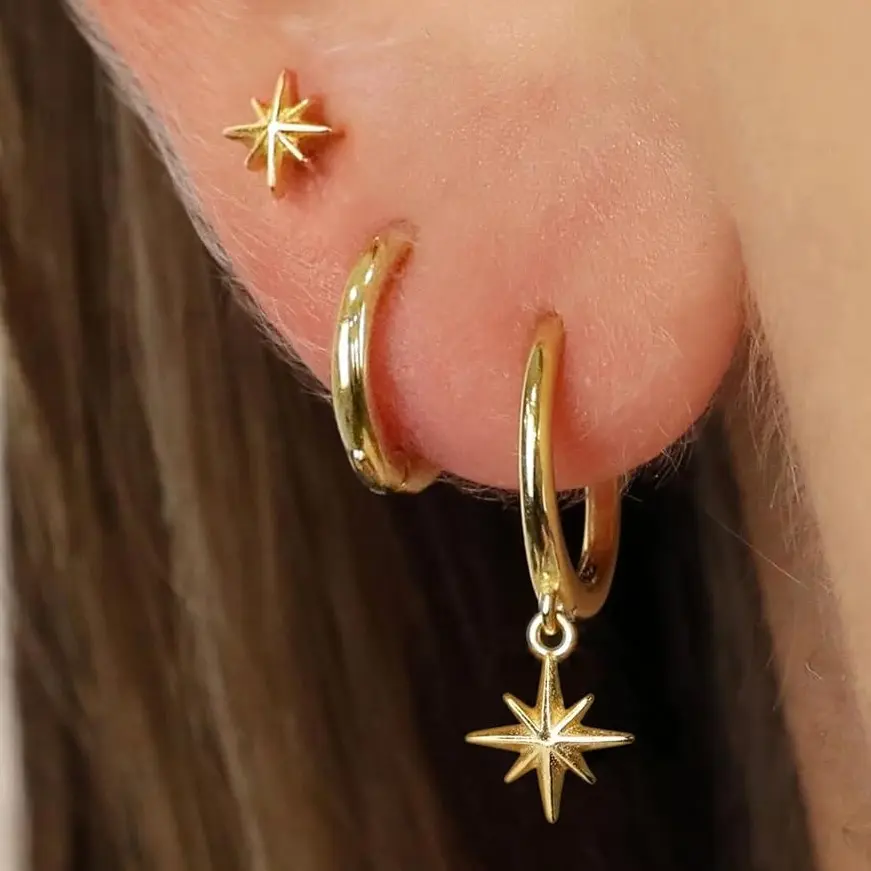 14K Gold Plated Hoop Earrings Set for Women, 3 Pairs Dainty Stud, Dangle, Cartilage Huggie & Stackable Earrings, Hypoallergenic Gold Jewelry, Trendy Summer Earrings Gift for Her, Perfect for Daily, Party & Vacation Wear