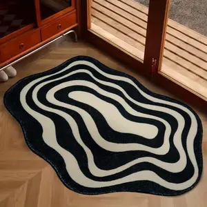 Wavy Striped Pattern Rug, Easy To Care Non-slip Floor Mat, Colorblock Decorative Washable Carpet, Modern Abstract Rug for Home Bedroom