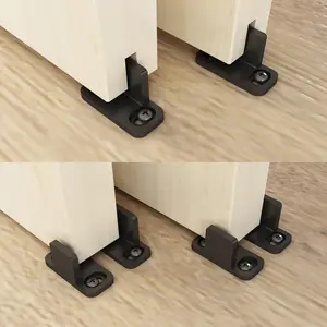 Black Aluminum Floor Guide, Floor Mounted Sliding Barn Door Hardware, Adjustable Bypass Door Guide, 2 Pack