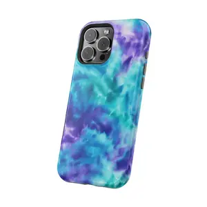 Aquamarine Tie-Dye Phone Case | MagSafe Tough Cover | Turquoise & Purple Swirls | Tranquil Marble Vibe for iPhone 16 15 14 13 Pro Max