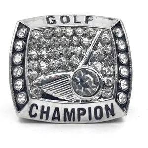 Golf Championship Rings Trophies with Display Box High-Quality Zinc Alloy Plated with Crystal Stones 80g Perfect for Golf Fans