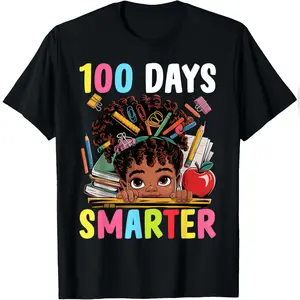 100 Days Of School Shirt Afro Girl 100th Day Teacher T-Shirt Comfy Everyday T-Shirt