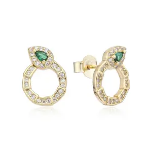 Green Snake Studs with Elegant Diamond Accents and Gold Plated Finish for Stylish Elegance