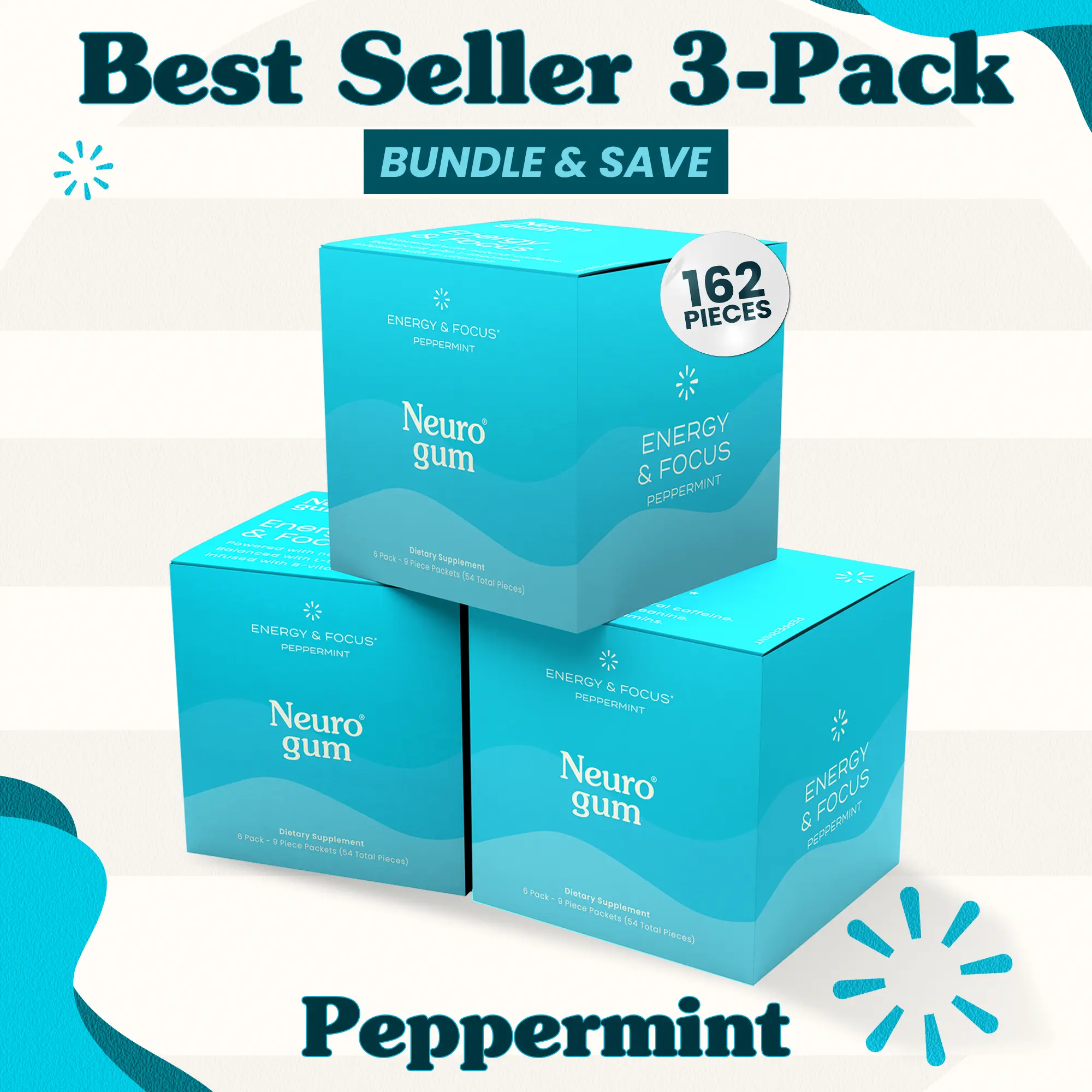 Best Seller 3-Pack - Energy & Focus Caffeine Gum - Peppermint (162 Pieces) Best Seller 3-Pack - Energy & Focus Caffeine Gum - Peppermint (162 Pieces)