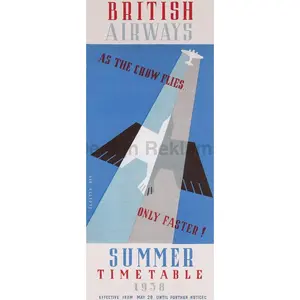 British Airways Timetable, Summer 1938.Designed by Lee-Elliott. Framed Vintage Travel Poster