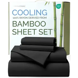 Rayon Derived From  -  Sheets  Size - Cooling Sheets for  - Ultra Soft, Breathable & Hotel Luxury Bedding - 1 Flat & 1 Fitted & 2 Pillowcases w/ 18 Inch Deep Pockets - Black
