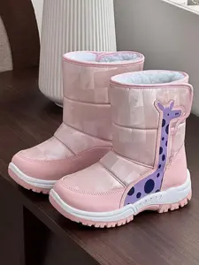 Boys' Snow Boots Outdoor Shoes, Fashionable Casual Footwear for Kids, Patchwork Design, Above Ankle Height, Fall & Winter Season, Bonfire Cute Winter Boots