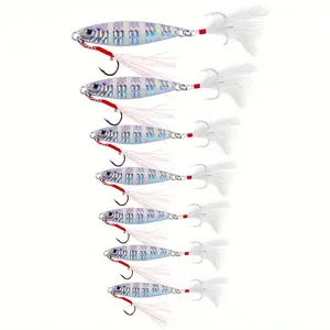 3PCS Saltwater Metal Jig Lures Set, Reflective Glow Fishing Baits with Feather Treble Hooks for Tuna Bass, Available in 25g 30g 40g 60g