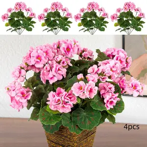 4pcs Home Decor Fake Plants, Artificial Geraniums, Outdoor Fake Flowers, Fall Decor, Artificial Flower Decorations, Indoor Porch Garden Decoration, Artificial Flowers For Outside