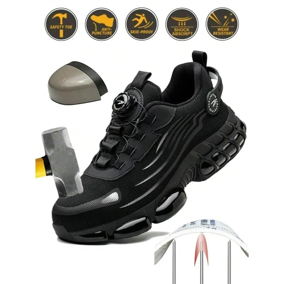 Steel Toe Work Shoes for Men & Women, Lightweight Slip-On Trainers with a Breathable Mesh Upper, Puncture-Proof & Slip-Resistant for Construction, Steel Toe Trainers