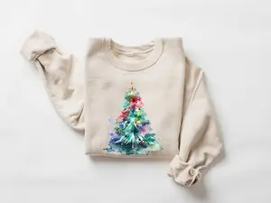 Christmas watercolor Sweatshirt, Christmas Sweater, Christmas Crewneck, Christmas Tree Sweatshirt, Holiday Sweaters, Winter Sweatshirt