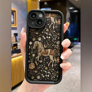 Phone Case: Vintage Melancholy White Horse Flowers Black Tall Bamboo Phone Case Suitable for iPhone 17 E Air Pro ProMax iPhone16 15 14 Plus 13 12 Mini 11 X XS XR