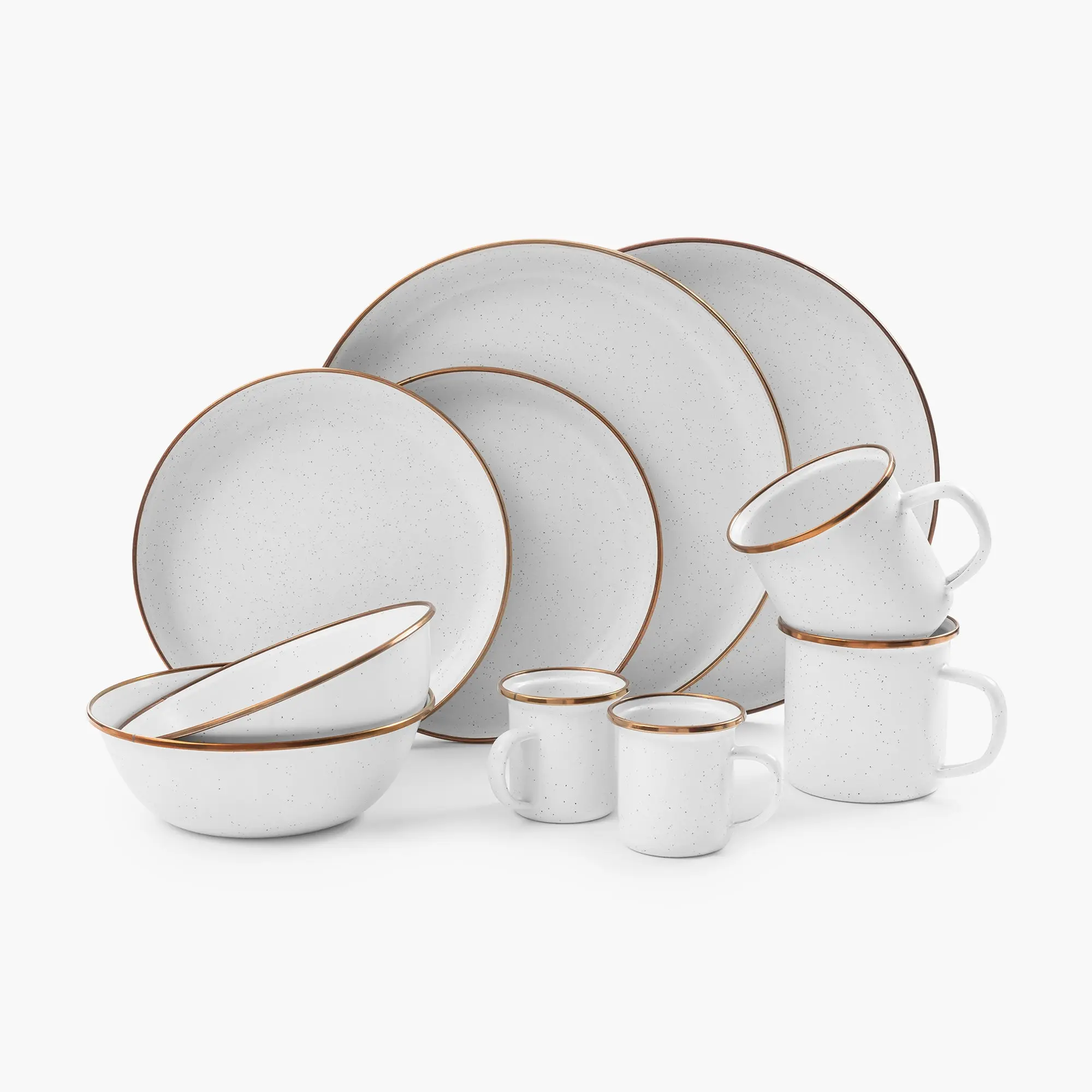 Barebones Eggshell Enamelware Collection, Speckled White Dinnerware and Kitchenware for Home Dining, Camping and Picnics