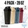 VELOMIX 4-Pack 28 oz Standard Cylinder Protein Shaker Water Bottles - BPA-Free, Leak-Proof, Drop-Resistant Sports Bottles with Wire Whisk Ball, Flip Top Cap, Car Holder Fit, Wipe Clean, Dishwasher Safe Gym Accessories, Unisex, Multiple Colors