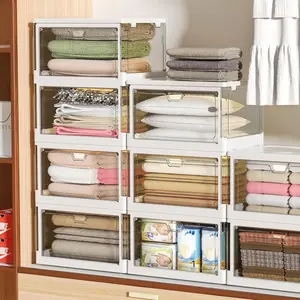 23 qt Clear Plastic Stackable Storage Bin with Lid - 1 Pack, Durable Foldable Multifunctional Home Organizer with Magnetic Door for Bedroom, Living Room