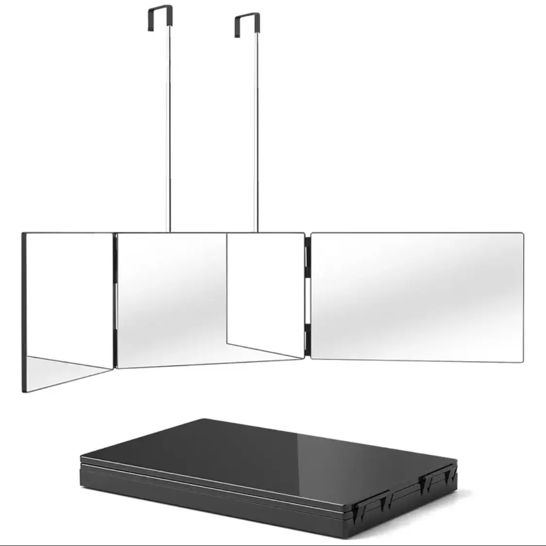 3 Way Mirror for Hair Cutting, Three Way Mirror for Shaver and Makeup, Trifold Mirror, Height Adjustable with Two Hold Nails, 360 Viewing Angle, Clear Anti-Fog HD Glass