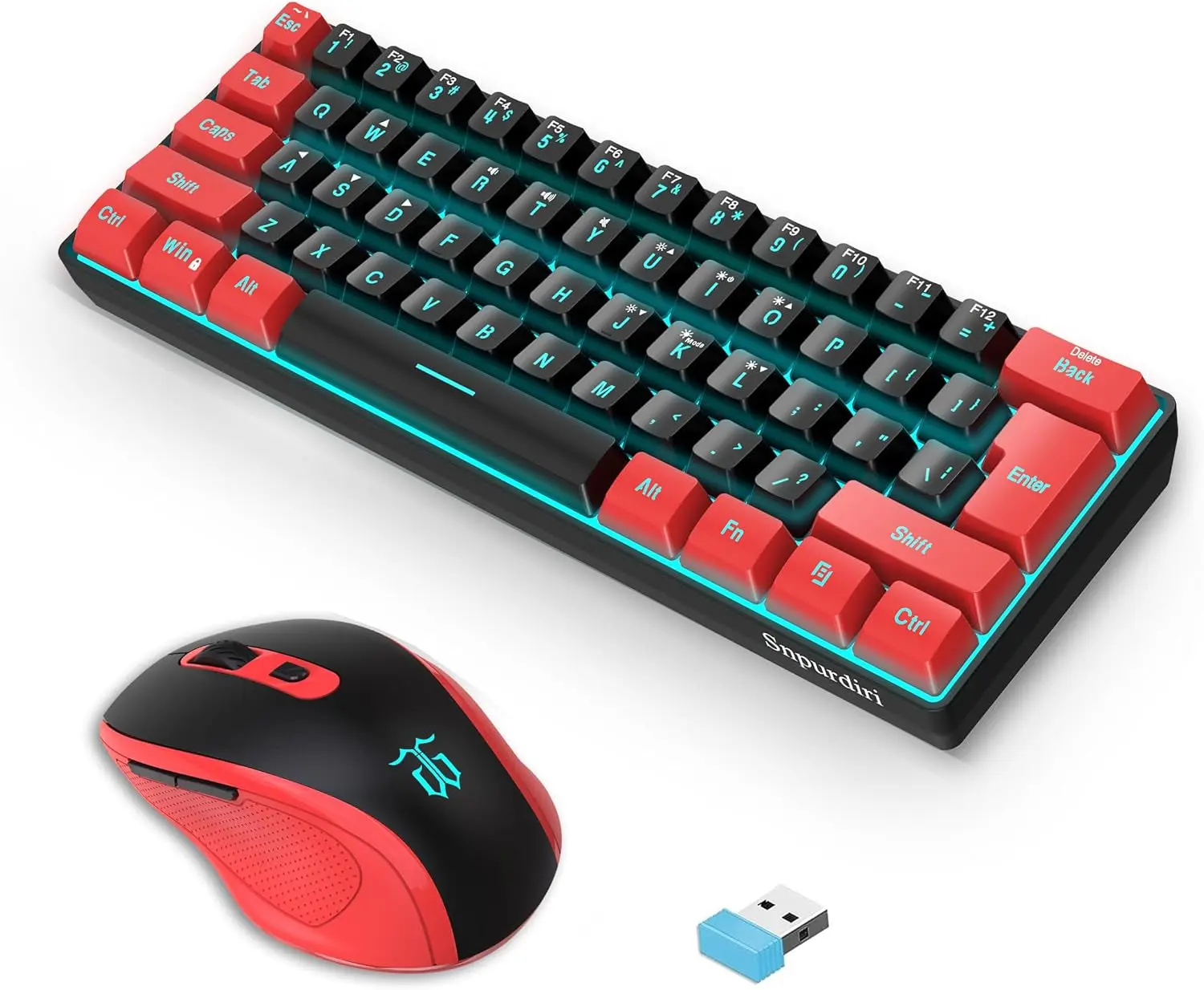 2.4G Wireless Gaming Keyboard and Mouse Combo, Include Mini 60% Merchanical Feel Keyboard, Ergonomic Vertical Feel Small Wireless Mouse(Red and Black)