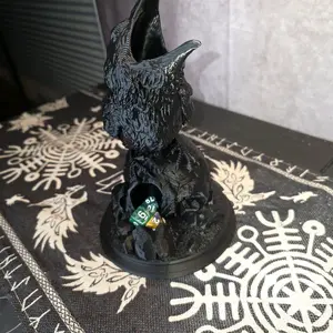 Raven on a Skull Dungeons and Dragons Dice Roller Matte Black PLA with 3 Free Dice for Versatile Gaming Adventures