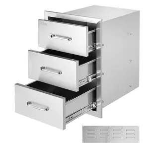 VEVOR Outdoor Kitchen Drawers 16\" W x 21.5\" H x 18\" D, Flush Mount Triple Access BBQ Drawers with Stainless Steel Handle, BBQ Island Drawers for Outdoor Kitchens or BBQ Island Patio Grill Station