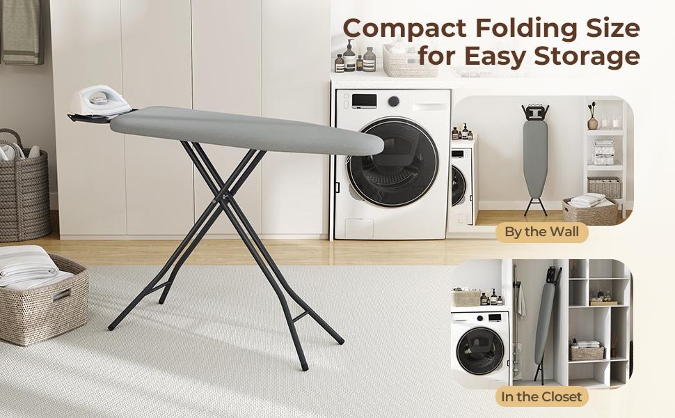Yaheetech Foldable Ironing Board, Heavy Duty Iron Board with 9 Adjustable Heights, 4 Layer Cover and Safety Iron Rest, 52X14 Compact and Space Saver Iron Board for Home Laundry Room Use Yaheetech Foldable Ironing Board, Heavy Duty Iron Board with 9 Adjustable Heights, 4 Layer Cover and Safety Iron Rest, 52X14 Compact and Space Saver Iron Board for Home Laundry Room Use
