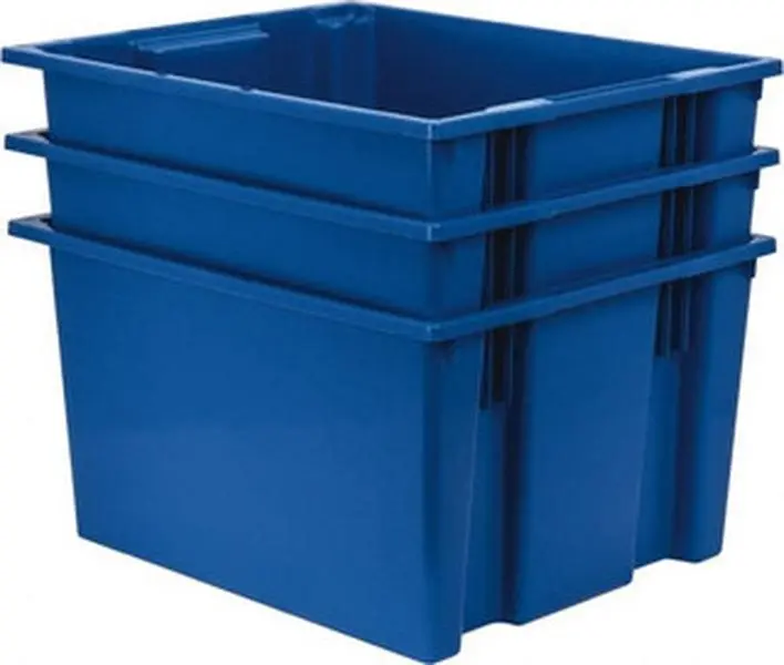 Quantum Storage Systems Blue Polyethylene Plastic Storage Boxes & Bins - Container Organiser, 100 Lb Load Capacity, Stacking & Nesting, 23.5 in L x 19.5 in W x 13 in H, Heavy-Duty Home Organization Solution