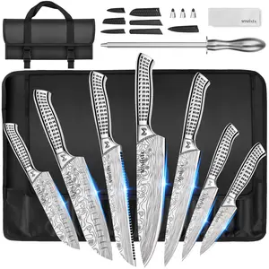 MOSFiATA 12-Piece Japanese High-Carbon Knife Set – Complete Chef & Outdoor Roll Kit with Sharpener & Carry Bag Block Kitchen Stainless Steel