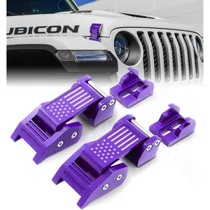 U.S.Flag Hood Latches Compatible with 2007-2018 Jeep Wrangler JK JKU & 2018-2025 Jeep Wrangler JL JLU & 2020+ Gladiator JT - Secure Aluminum Hood Locks, Purple