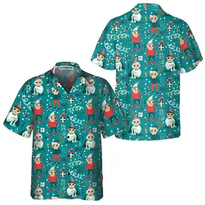 Playful Christmas Elves Hawaiian Shirt, Funny Elf Christmas Shirt, Best Christmas Gift Idea, Short Sleeve Casual Button Down Shirts Summer Beach Shirt, Tropical Floral Shirt