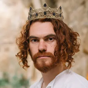 Gold Color King Crowns for Men, Royal Crown with Black Rhinestone, Birthday Crown for Men, Wedding Cosplay Prom Party Decoratios
