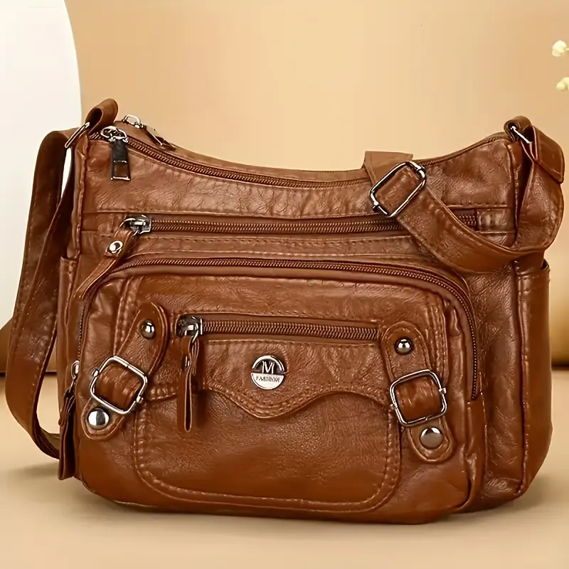 CuteCity Preppy Premium Soft Leather Women’s Multi-Layer Multi-Pocket Crossbody Bag - Large Capacity Shoulder Handbag for Middle-Aged Women, Versatile for Commuting, Outdoor Activities, Crossbody Bags For Women