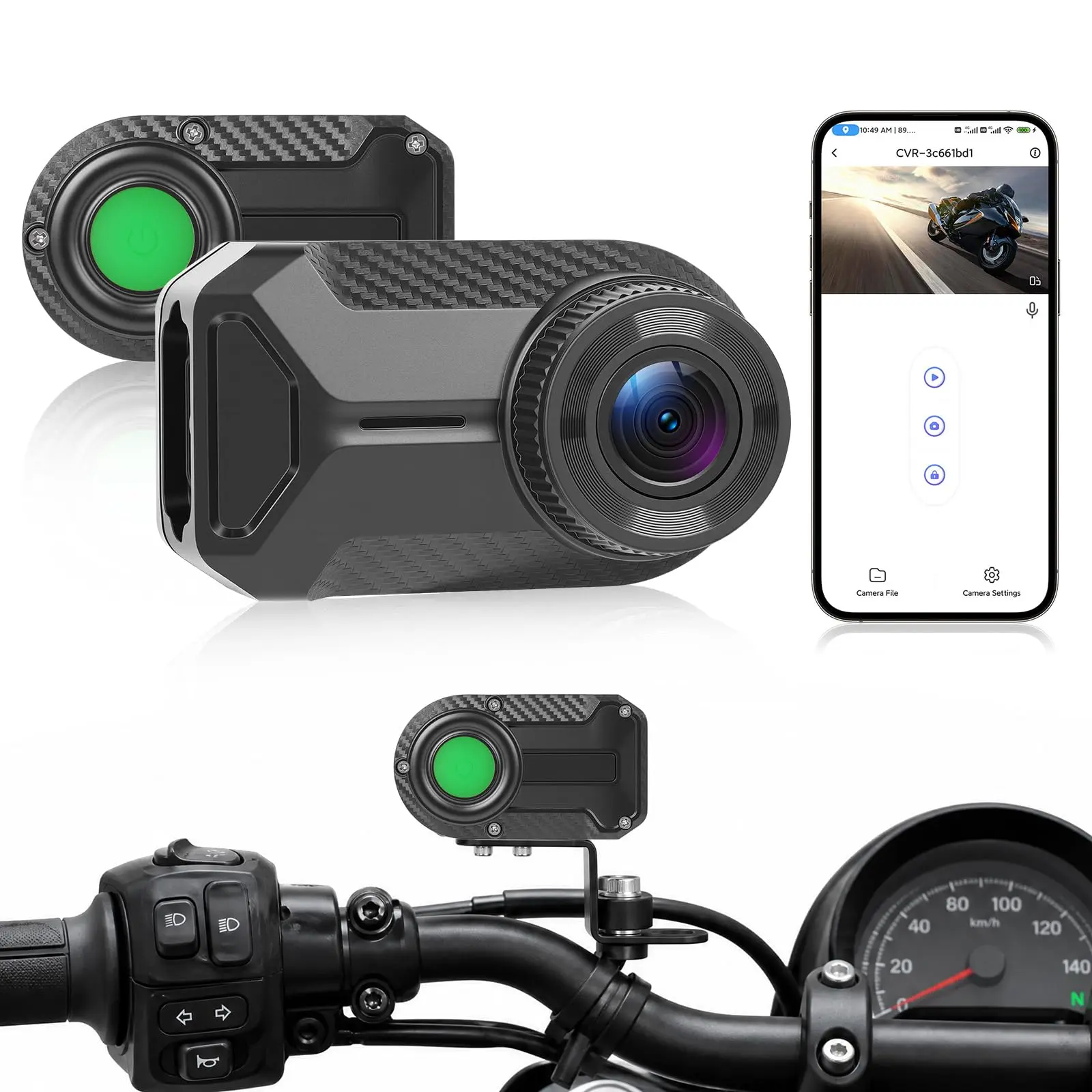Motorcycle Dash Cam 1080P HD WiFi Mini Screenless Motorbike Driving Recorder, IP66 Waterproof Front Camera, Wide Angle, Loop Recording,Night Vision,App Control & Remote Phone Tracking