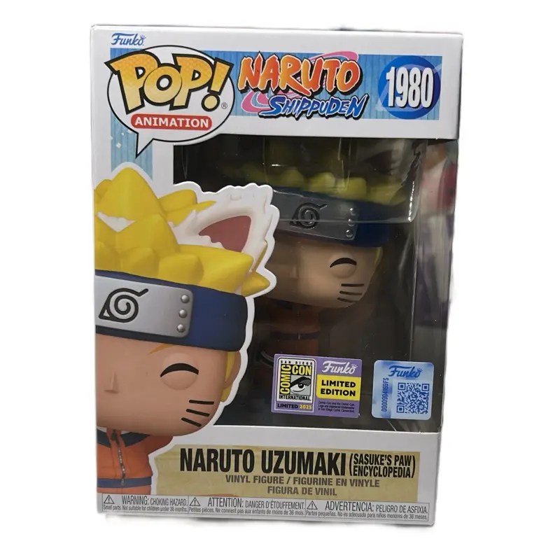 Funko Pop PVC Anime Figurine - Naruto Uzumaki (Sasuke’s Paw Encyclopedia), SDCC Con Sticker Collectible, Figurines for Collectors, Naruto Themed Statue & Bobblehead