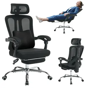 Ergonomic Office Chair with Adjustable Seat Height, 90°-135° Reclining Chair with Headrest, Breathable Mesh Back & Retractable Footrest, 360° Swivel Executive Chair for Home Office