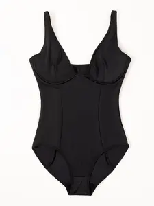 Women's Deep V Adjustable Thin-Strap No-Pad Waist-Slimming Push-Up Buttock-Lifting Shapewear Bodysuit – Thong Design – Black – Sizes S-XL – Suitable for Layering/Daily/Commute & More Scenarios