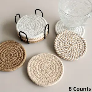 Round Coaster Set, 8 Counts Non-Woven Absorbent Tableware Coasters, Ideal for Coffee Tables & Home Décor, Perfect Gift Idea, Kitchen Coasters