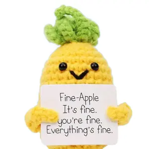 1pc Funny Positive Pineapple Ornament, Knitted Pineapple Potato With Encouraging Card, Creative Cute Crochet Pineapple Doll For Festival Party Decoration Encouragement Gift, For Home Room Living Room Office Decor, Valentine's Day New Year Easter Gift