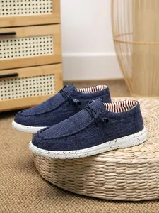 Men's Front Buckle Colorblock Anti-Slip Casual Loafers, Lightweight Comfortable Outdoor Breathable Canvas Shoes, Casual Wear Shoe, All Seasons