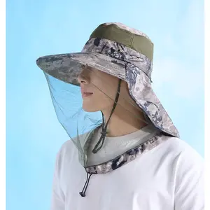 Mosquito-proof fishing hat with mesh face cover, bee-proof sun hat for honey collection, summer outdoor camping shoulder cover, neck protection, and mountaineering hats