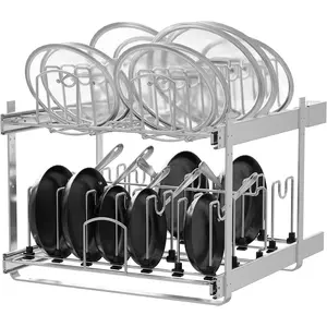 2-Tier Pull Out Kitchen Cabinet Organizer Adjustable Heavy Duty Wire Rack for Pots Pans Lids Cookware with Full-Extension Rail 21" W * 22" D