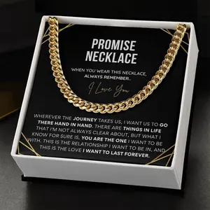 Promise Necklace for Him, Sentimental Gifts for Boyfriend, BF Gift for Birthday, Gift Ideas for Boyfriend, Gold Cuban Link Chain for Men Gold Jewelry