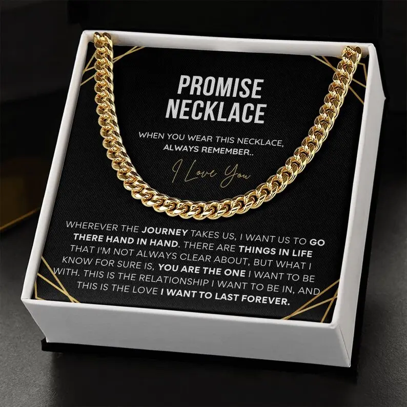 Promise Necklace for Him, Sentimental Gifts for Boyfriend, BF Gift for Birthday, Gift Ideas for Boyfriend, Gold Cuban Link Chain for Men Gold Jewelry