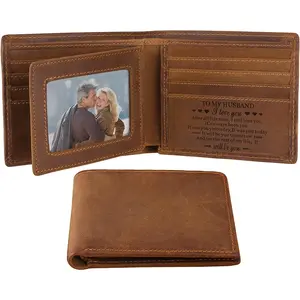 Gifts for Husband-Personalized Engraved Leather Wallet Gifts Ideas for Men-Birthday Gifts, Christmas Gifts, Valentine, Anniversary, Wedding Gifts