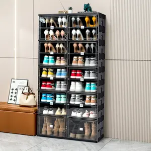 JEKO&JEKO 9 Tiers (8+1 Boots) Foldable Boot Storage Shoe Rack Cabinet for Closet Entryway, Large Collapsible Shoe Organizer with Magnetic Doors (Black)