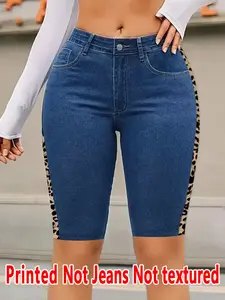 Women's Leopard Print Skinny Pants, Slim, Fit, Non-Denim Fabric, Casual Five-Pocket Shorts, All Season Wear, Comfortable & Stylish, Womenswear