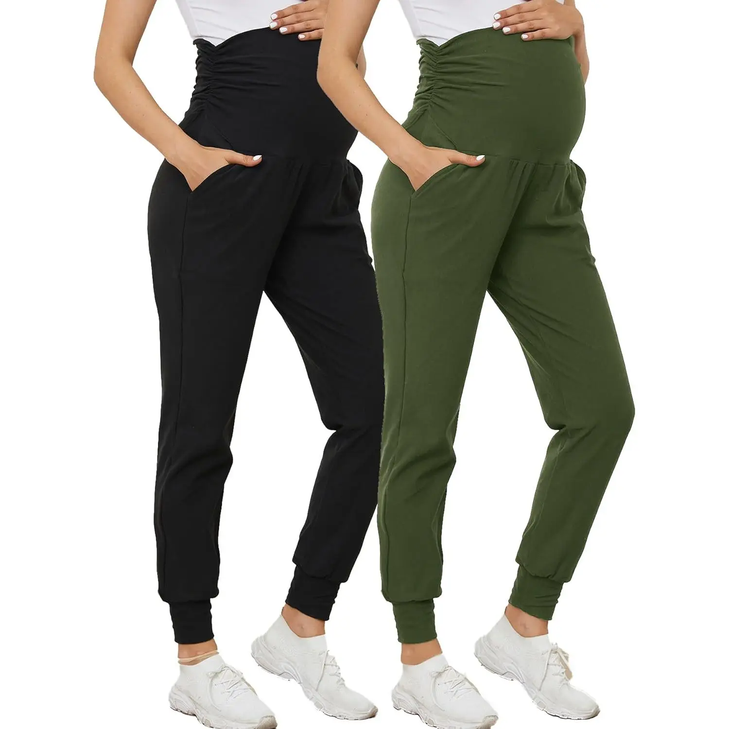 Maternity Two-Piece Set Basic Stretch Design with Pockets Soft Leggings for Active Moms Yoga Pants - Year-Round Wear