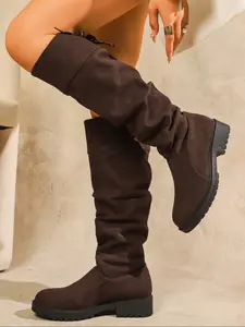 Women's new over-the-knee chunky heel long boots, High Heel Boots, Winter warm boots, simple, versatile wide-leg pointed-toe boots, suitable for autumn and winter outdoor wear, perfect for everyday casual and party occasions, a must-have gift