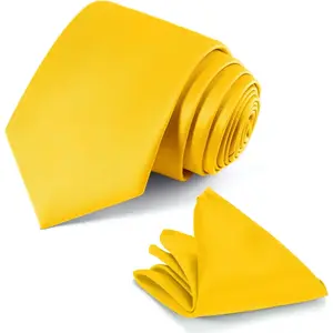 Black Tie Set in Gift Box Mens Solid Color 3.15" (8CM) Black Necktie and Pocket Square Set