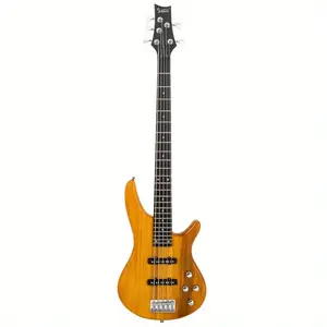 Glarry GIB Electric 5-String Bass Guitar - Full Size, Bag Strap & Pick Connector Wrench Tool, Transparent Yellow, White, Black, Natural Wood Finish, Durable & Stylish Design, Musician Gear, Professional Look, Classic Style, Sturdy Construction, Guitar Ac